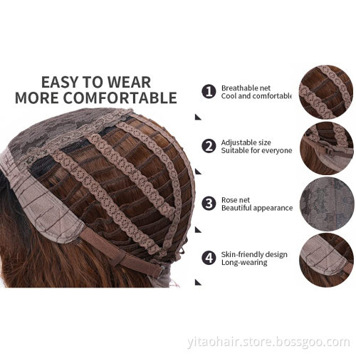 Brown Wig with Bangs Short Bob Natural Wavy Ombre Brown Wigs for  Women Curl Shoulder Length Synthetic Hair for Daily Party Use